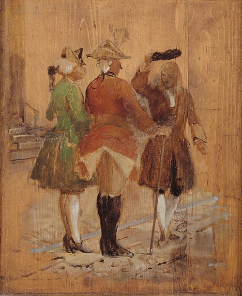 Holberg går af vejen for Jacob von Thyboe og Jean de France, 1849, Wilhelm Marstrand