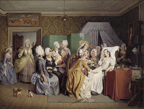 Scene from Ludwig Holberg's The Lying-in Room, 1845, Wilhelm Marstrand