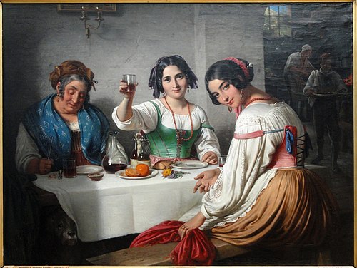 Italian Osteria Scene, Girl welcoming a Person entering, 1847, Wilhelm Marstrand