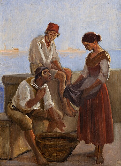 A young girl and two fishermen, 1853, Wilhelm Marstrand