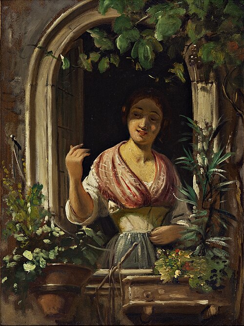 Italian woman waving from a window, 1850, Wilhelm Marstrand