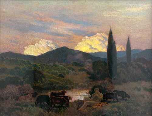 Pâtre au crépuscule, Provence, 1850, René Ménard