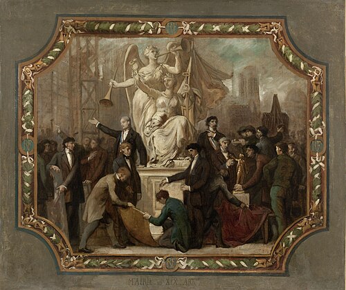Esquisse pour la salle des mariages de la mairie du 19ème arrondissement : Allégorie des Arts (plafo, 1880, Émile Bin
