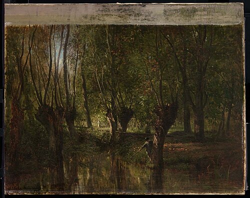 Young Man Fishing beneath Willow Trees, 1856, Émile Lambinet