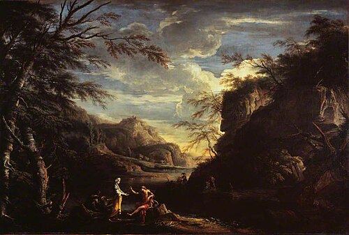 River Landscape with Apollo and the Cumaean Sibyl, 1658, Salvator Rosa