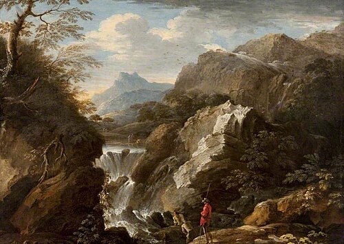 A Mountainous Landscape with a Waterfall, 1665, Salvator Rosa
