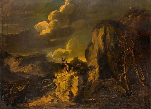 Rocky Landscape with a Hunter, , Salvator Rosa