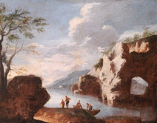 Landscape with Lake and Caves, , Salvator Rosa