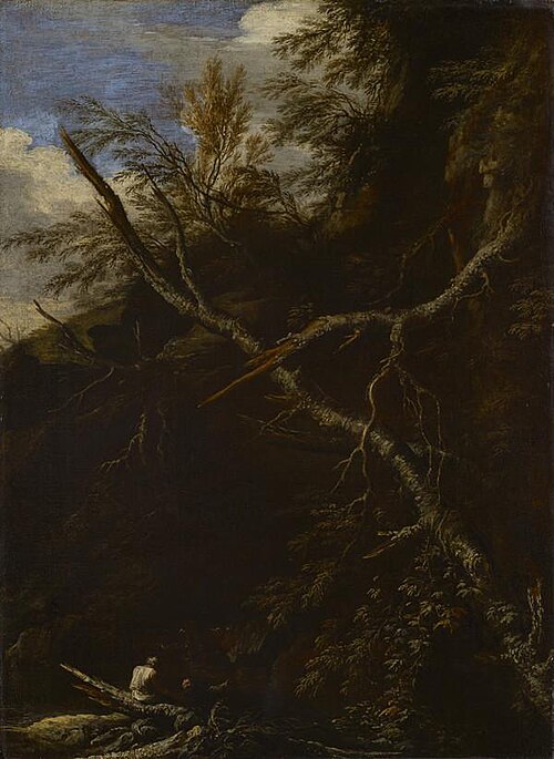 Desolate Landscape with Two Figures, 1662, Salvator Rosa