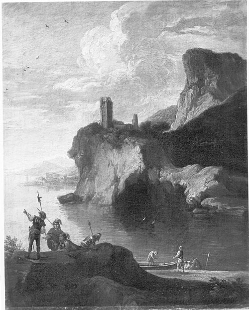 Sea bay with castle ruins, 1644, Salvator Rosa