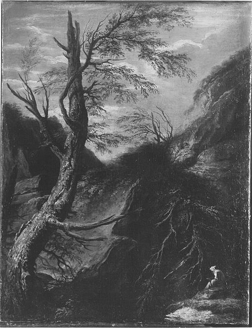 Wild rocky landscape, 1644, Salvator Rosa