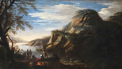 Rocky Landscape with Figures, 1660, Salvator Rosa