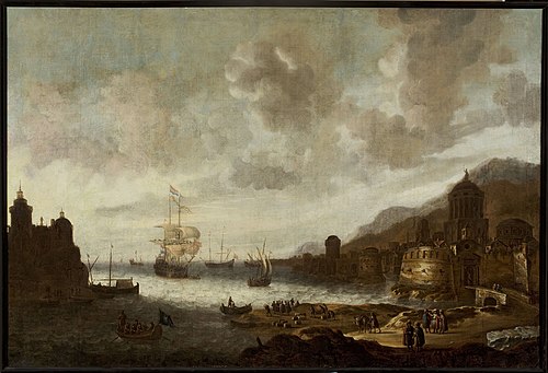 Dutch ship in an exotic port, , Abraham Beerstraaten