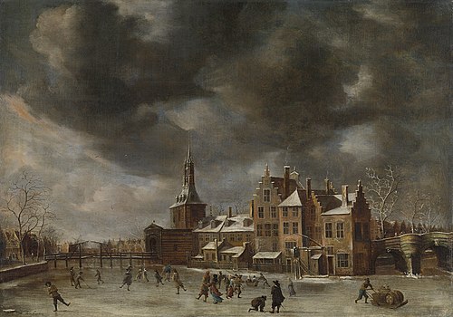 The Blauwpoort in Leiden in the winter, 1659, Abraham Beerstraaten