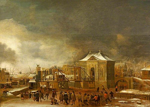 Winter Scene with the Amsterdam City Gate Heiligewegspoort, 1660, Abraham Beerstraaten