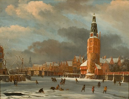 Wintergezicht bij de Montelbaanstoren te Amsterdam, 1669, Abraham Beerstraaten