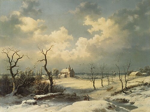 Winter landscape with a village church, 1857, Franciszek Kostrzewski