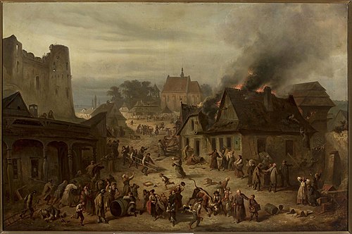 Incendie dans une petite ville., 1868, Franciszek Kostrzewski