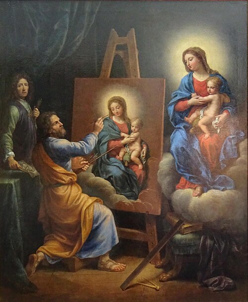 Saint Luc peignant la Vierge avec l'Autoportrait de Mignard, 1695, Pierre Mignard