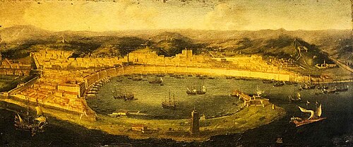 View of the port of Messina with the Palazzata, 1650, Abraham Casembroot