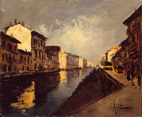 The Naviglio Canal at Port Ticinese, 1920, Achille Cattaneo
