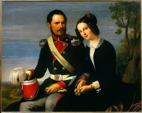 Ritratto dell'avvocato Nicola Spinelli con la consorte marchesa Eloisa Bellincini Bagnesi, 1850, Adeodato Malatesta