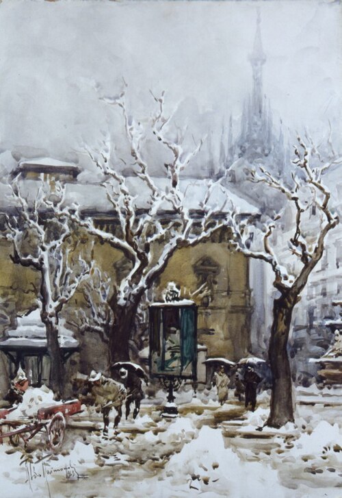 Piazza Fontana sotto la neve, 1963, Aldo Raimondi
