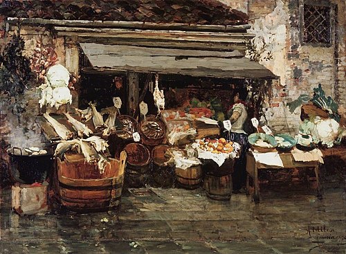 Market Scene in Venice, 1894, Alessandro Milesi