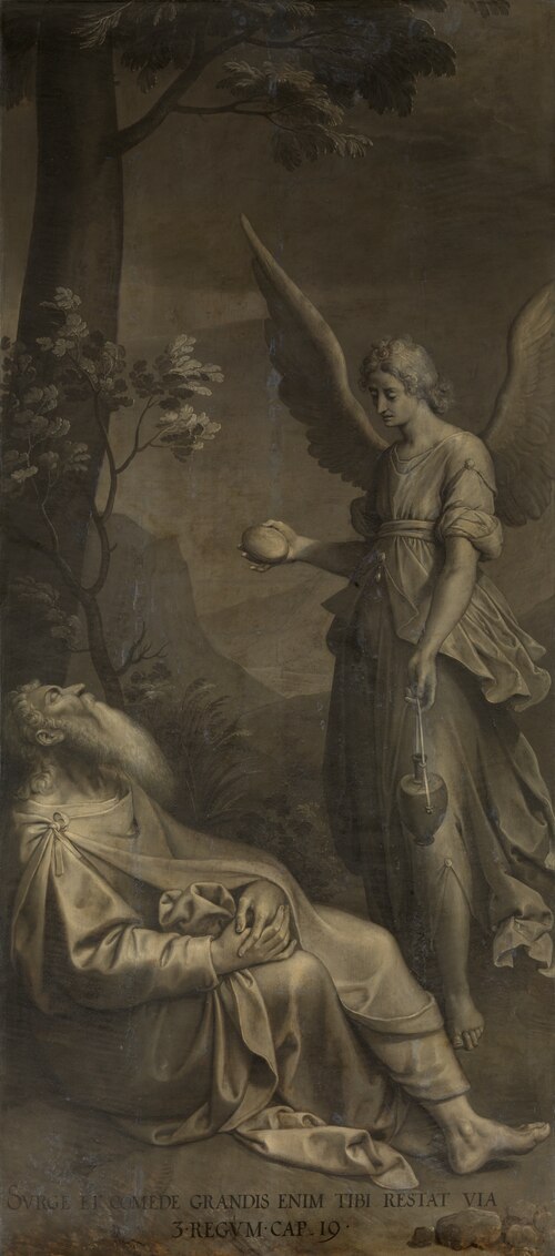 The prophet  Elijah awakened by the angel on Mount Horeb (I Kings 19:5-6), 1595, Ambrosius Francken I