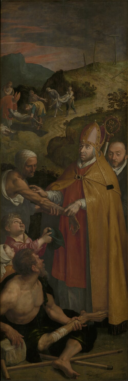 Saint Eligius helps the crippled and buries the dead, 1588, Ambrosius Francken I