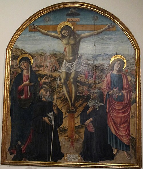 Crocifissione con la Vergine e i santi Giovanni, Benedetto e Scolastica, 1502, Andrea di Niccolò