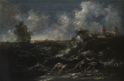Seascape with Fisherman Pulling out Net, 1721, Antonio Francesco Peruzzini