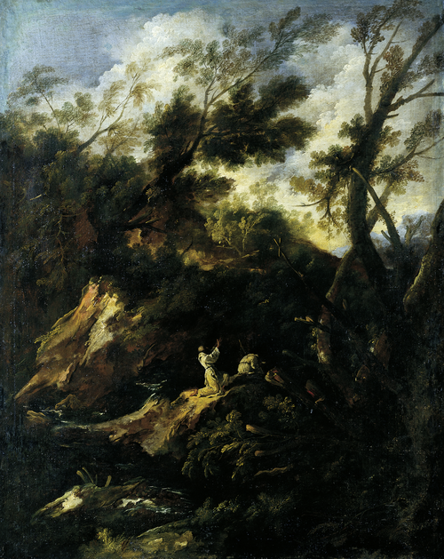 Landscape with Two Praying Monks, 1696, Antonio Francesco Peruzzini