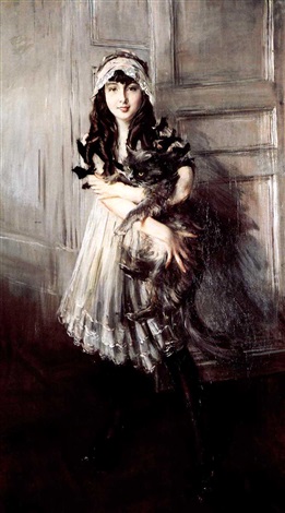 Portrait of Josefina Errazuriz Alvear holding a cat, 1910, Giovanni Boldini