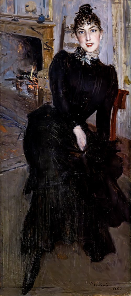 Alaide Banti au coin du feu, 1885, Giovanni Boldini