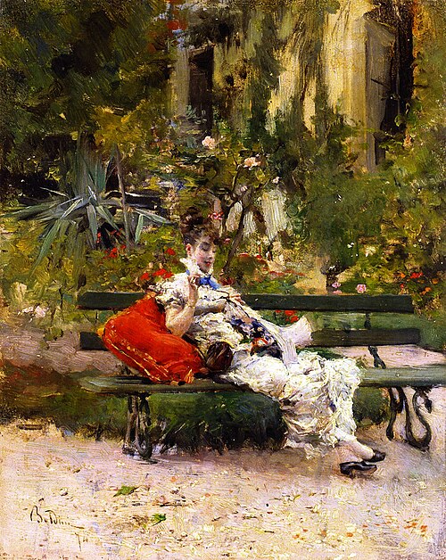 Berthe sewing in the garden, 1874, Giovanni Boldini
