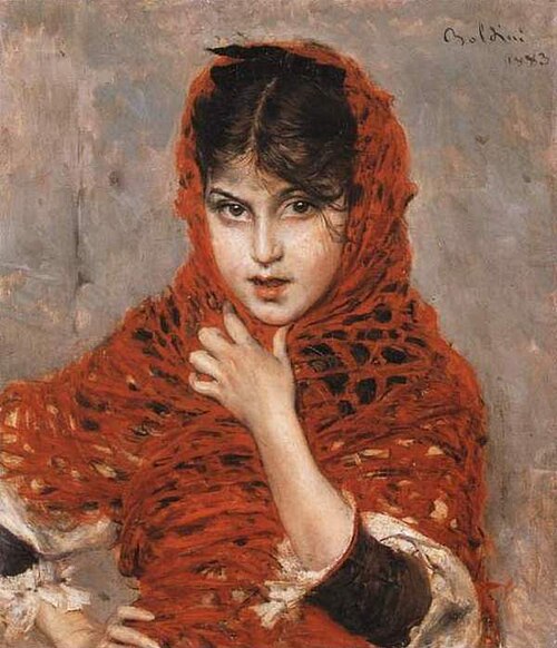 Girl with the red shawl, 1883, Giovanni Boldini