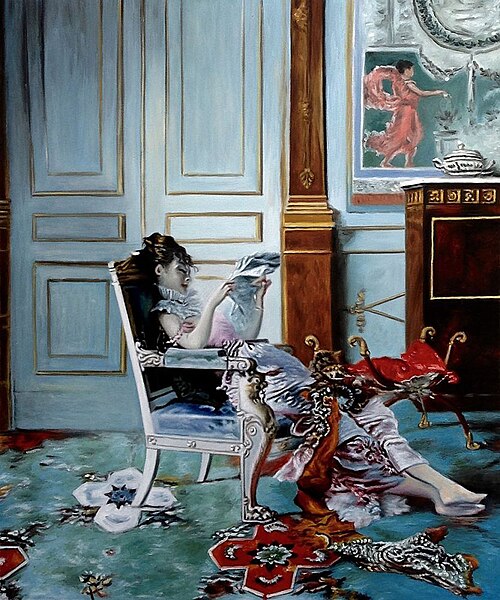 Girl reading in a Salon, 1876, Giovanni Boldini