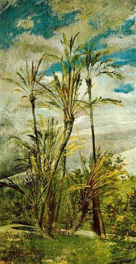 Palm and orange trees. Wall Painting of Falconiera, 1868, Giovanni Boldini