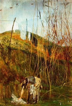 Laying out the laundry. Wall Painting of Falconiera, 1868, Giovanni Boldini