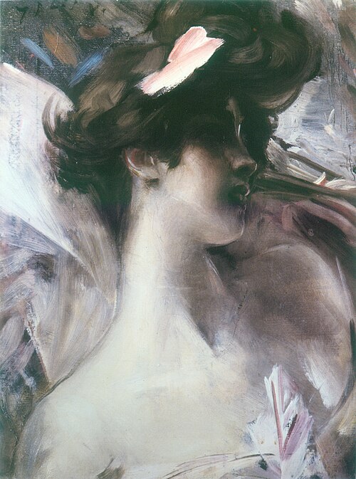 Testa di giovane su fondo rosa, 1912, Giovanni Boldini