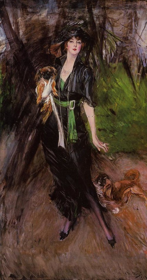 Lina Bilitis, with Two Pekinese, 1913, Giovanni Boldini