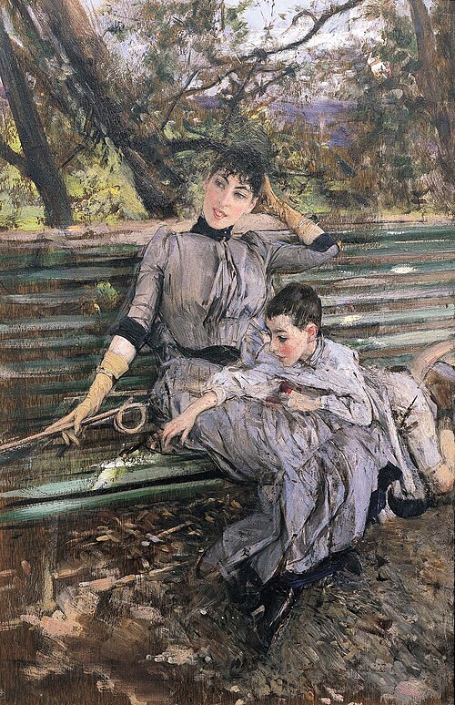In the garden. Alaide and Ottavio Banti, 1885, Giovanni Boldini