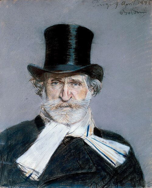 Portrait de Giuseppe Verdi à l'écharpe blanche et haut-de-forme, 1886, Giovanni Boldini