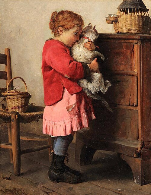 Little girl with cat, 1875, Antonio Rotta