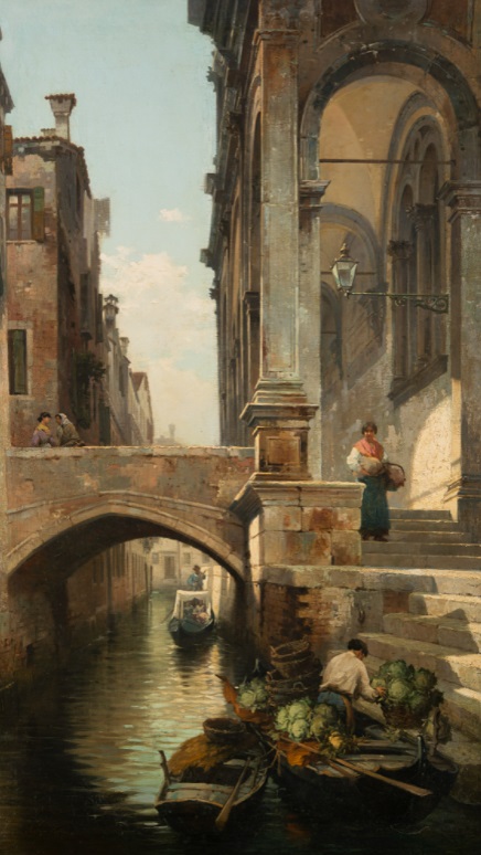 Venice canal with vendor, , Antonio Rotta