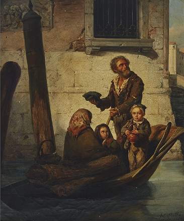 A Peasant family on the Venetian Canal, 1854, Antonio Rotta