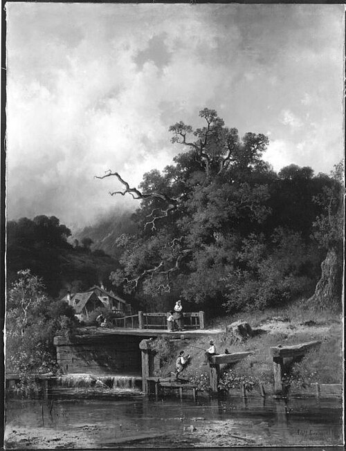 Flusslandschaft mit Mühle und Wehr, 1864, Adolf Heinrich Lier