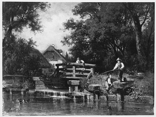 Schleuse vor dem Dorf, 1864, Adolf Heinrich Lier