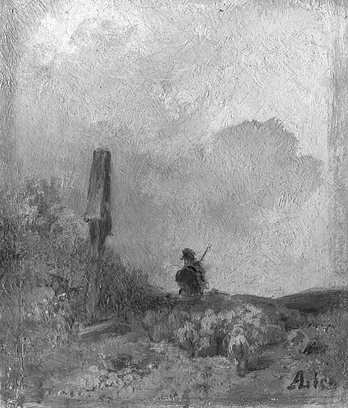 Schäfer vor einem Feldkreuz, 1880, Adolf Heinrich Lier